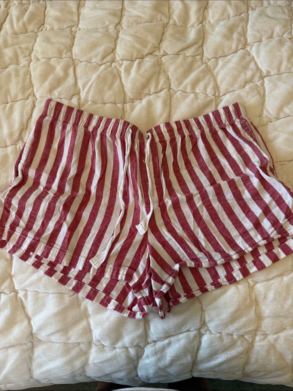 stars above Red and White Striped Lounge Shorts